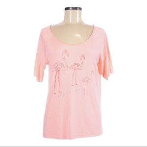 🌺 BCBGeneration Pink Flamingo Gang Graphic Short Sleeve Summer Slub Tee Size M